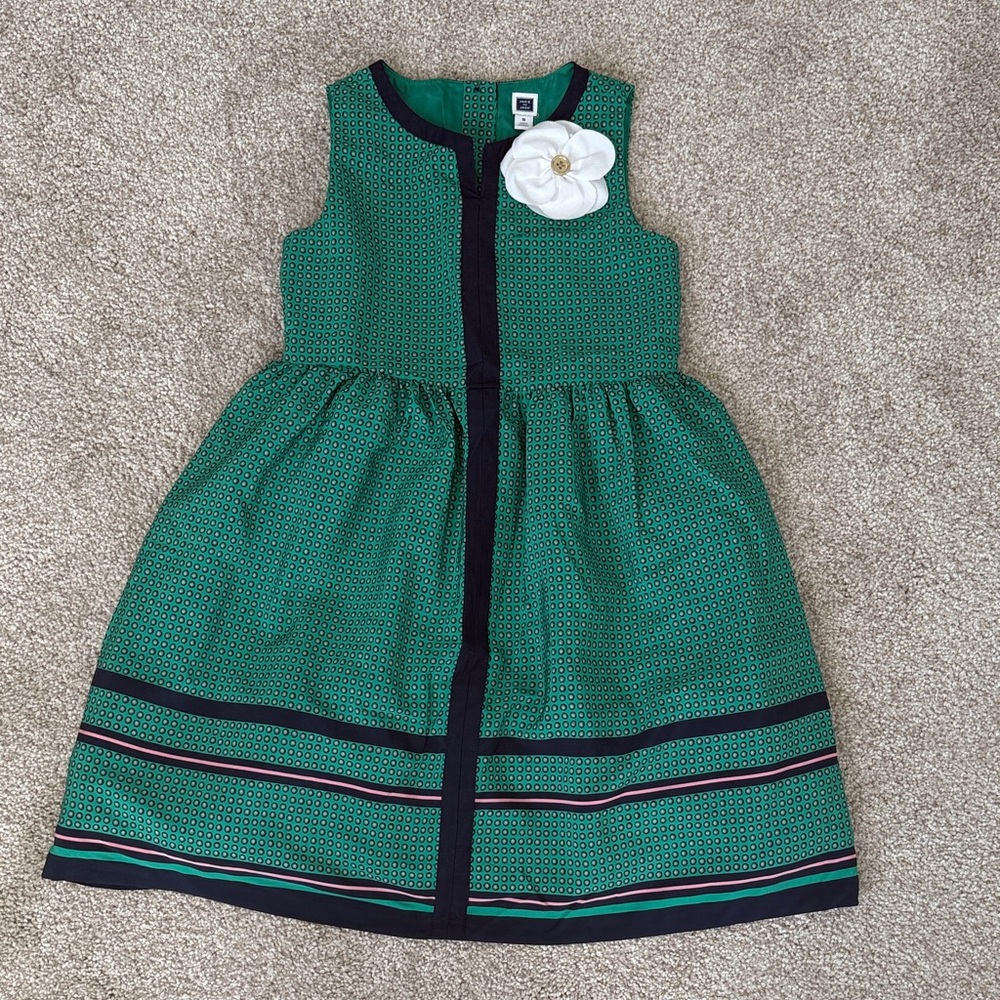 Janie and Jack Green and Navy Kids Dress with Floral Detail